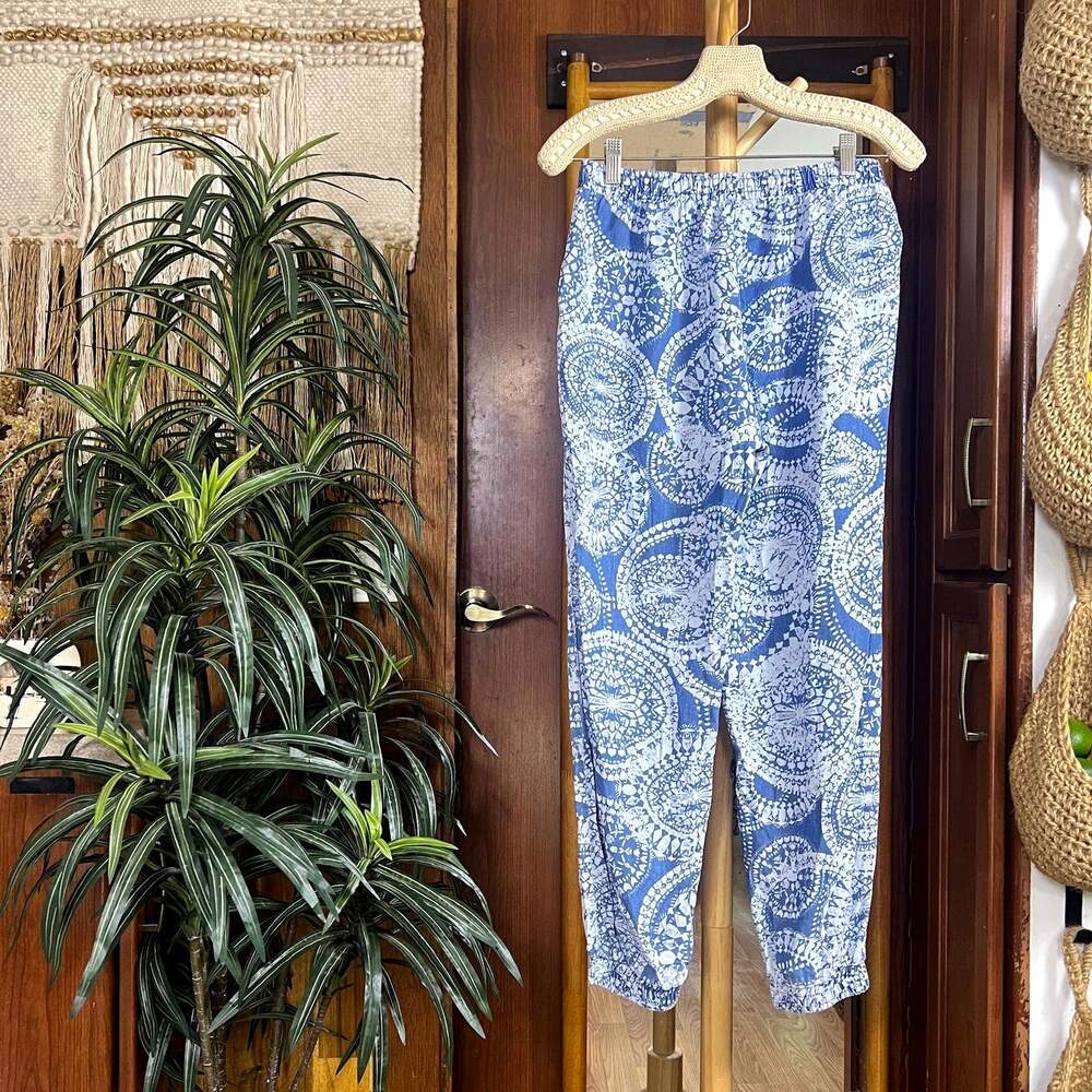 Zac Rachel Mandala Print Pants Women S Blue Lyocell Beach Boho Tapered Pockets